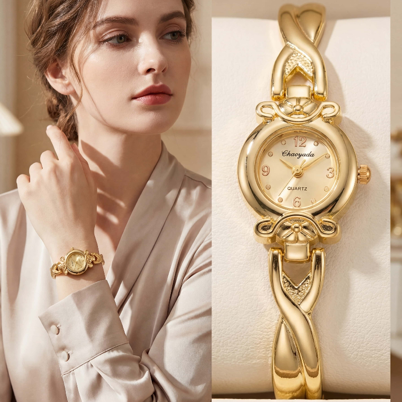 Vintage Watch Crystal - Fashion Thin Gold Watches for Women