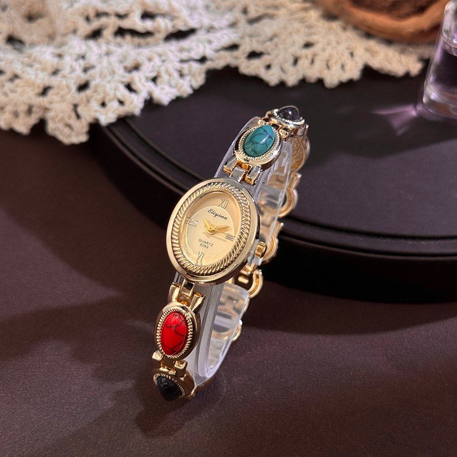 Vintage Watch Crystal - Femme Quartz Watch with Colored Gemstones