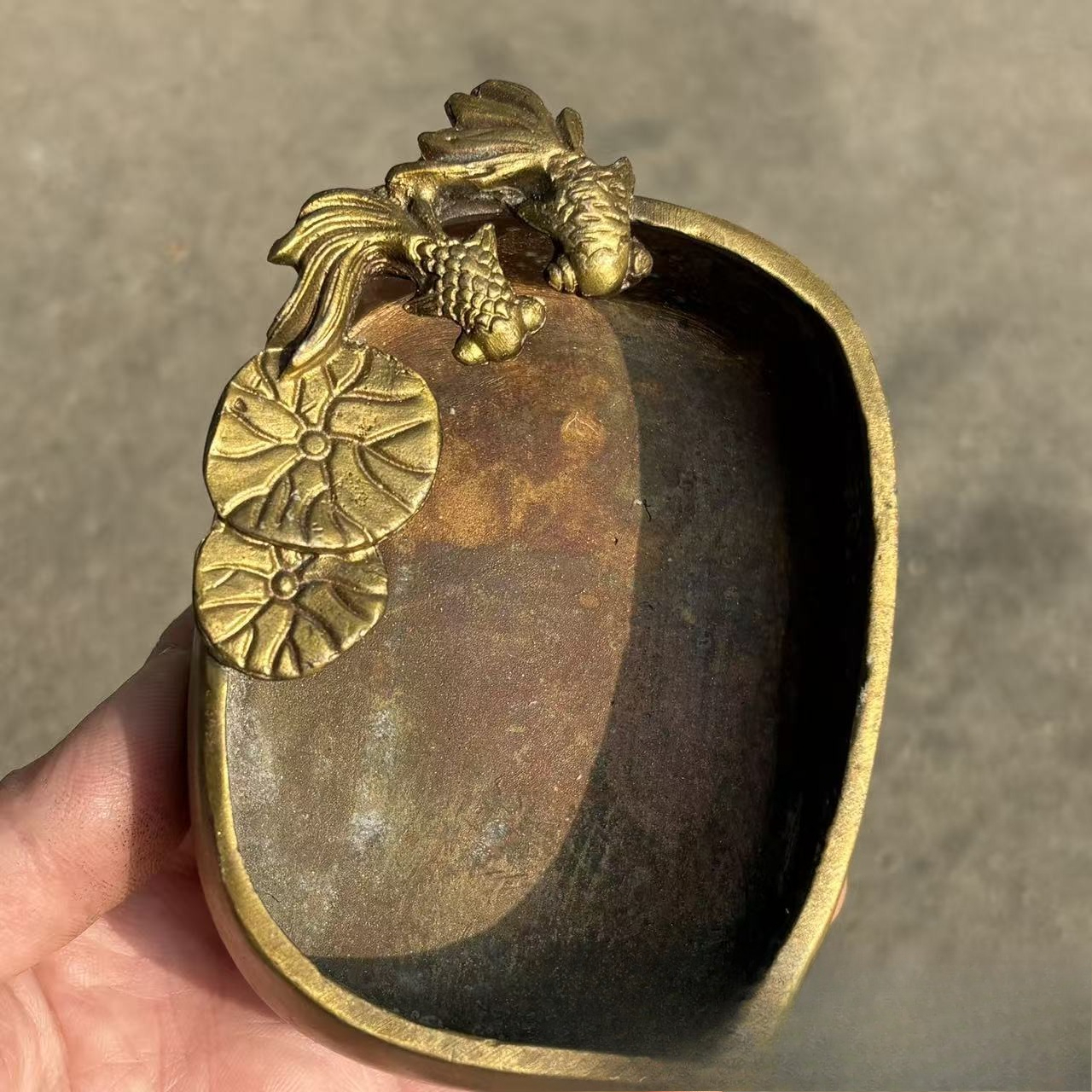 Vintage Collectible Dishes - Vintage Brass Storage Dish, Goldfish Lotus