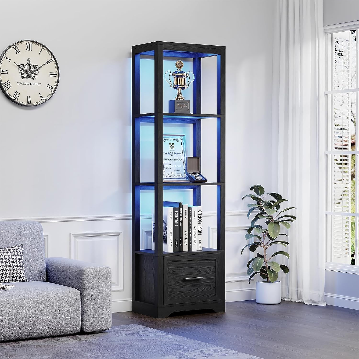 Collectible Collection - 3-Color LED Display Shelf with Drawer,