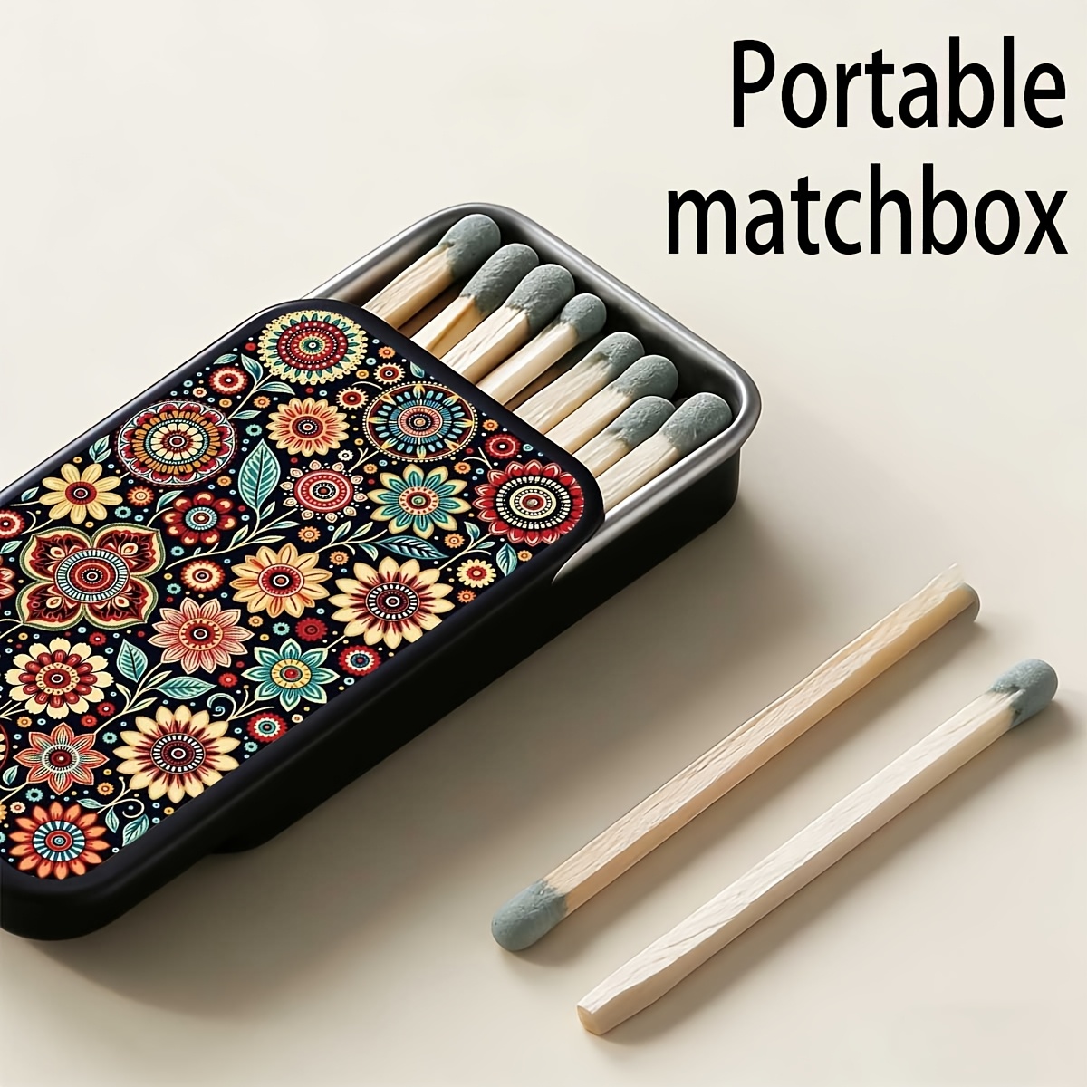 Vintage Items Collection - Vintage Bohemian Floral Metal Matchbox (Empty